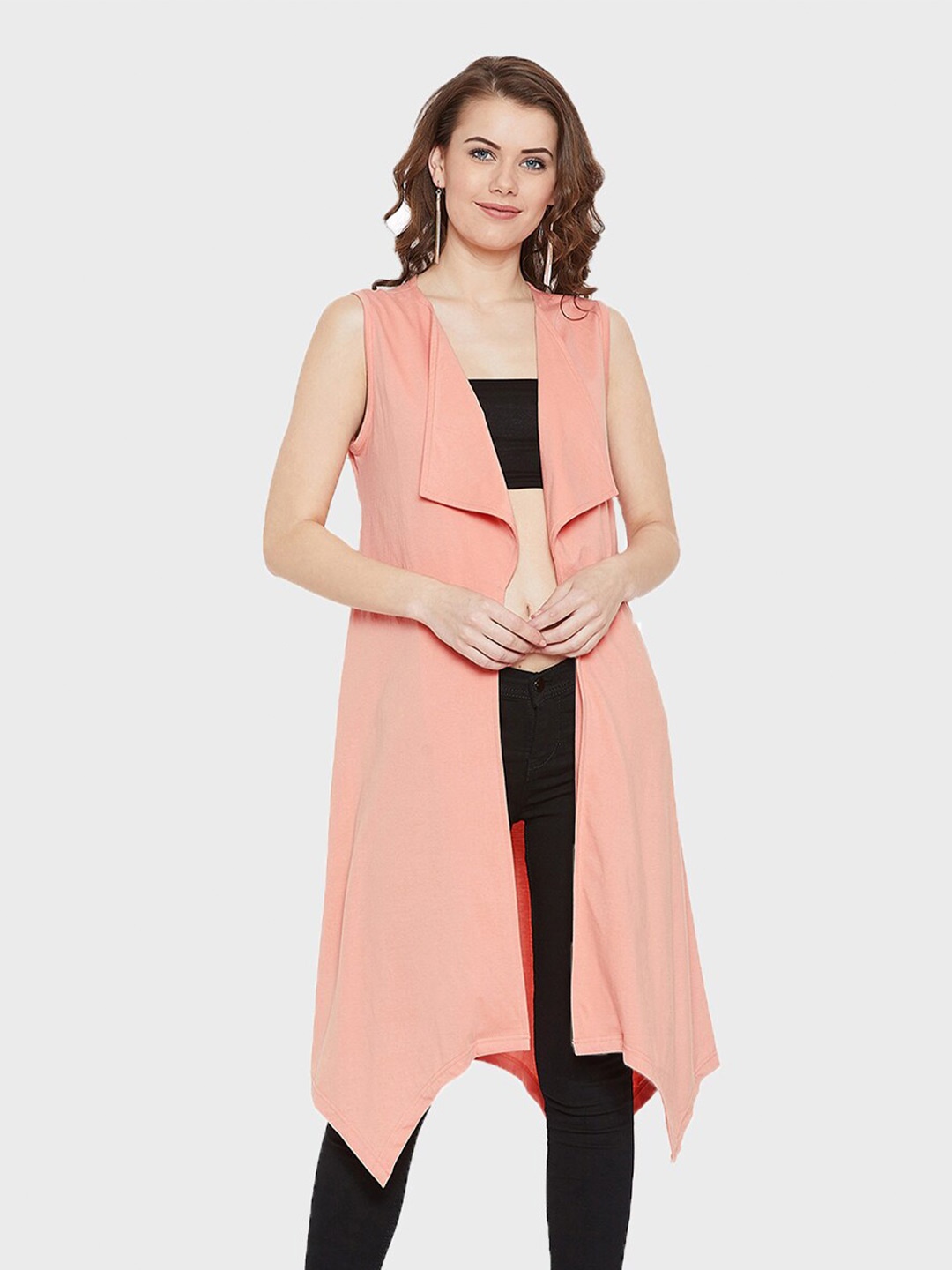 

Hypernation Women Peach-Coloured Longline Shrug