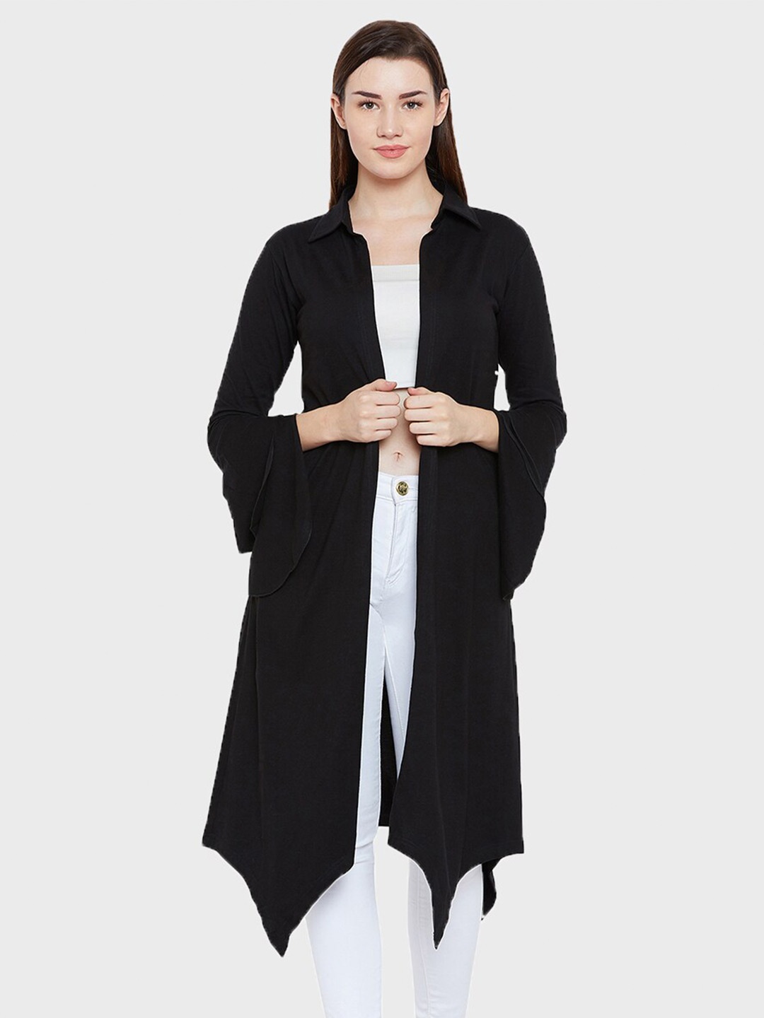 

Hypernation Women Black Longline Cotton Shrug