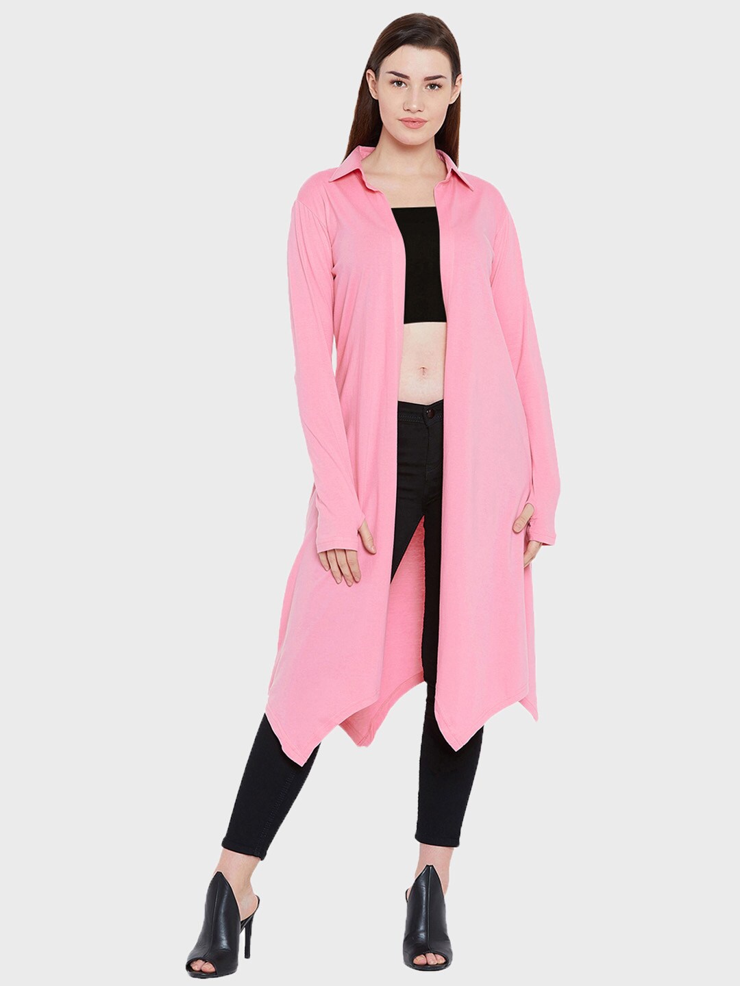 

Hypernation Women Pink Cotton Longline Shrug