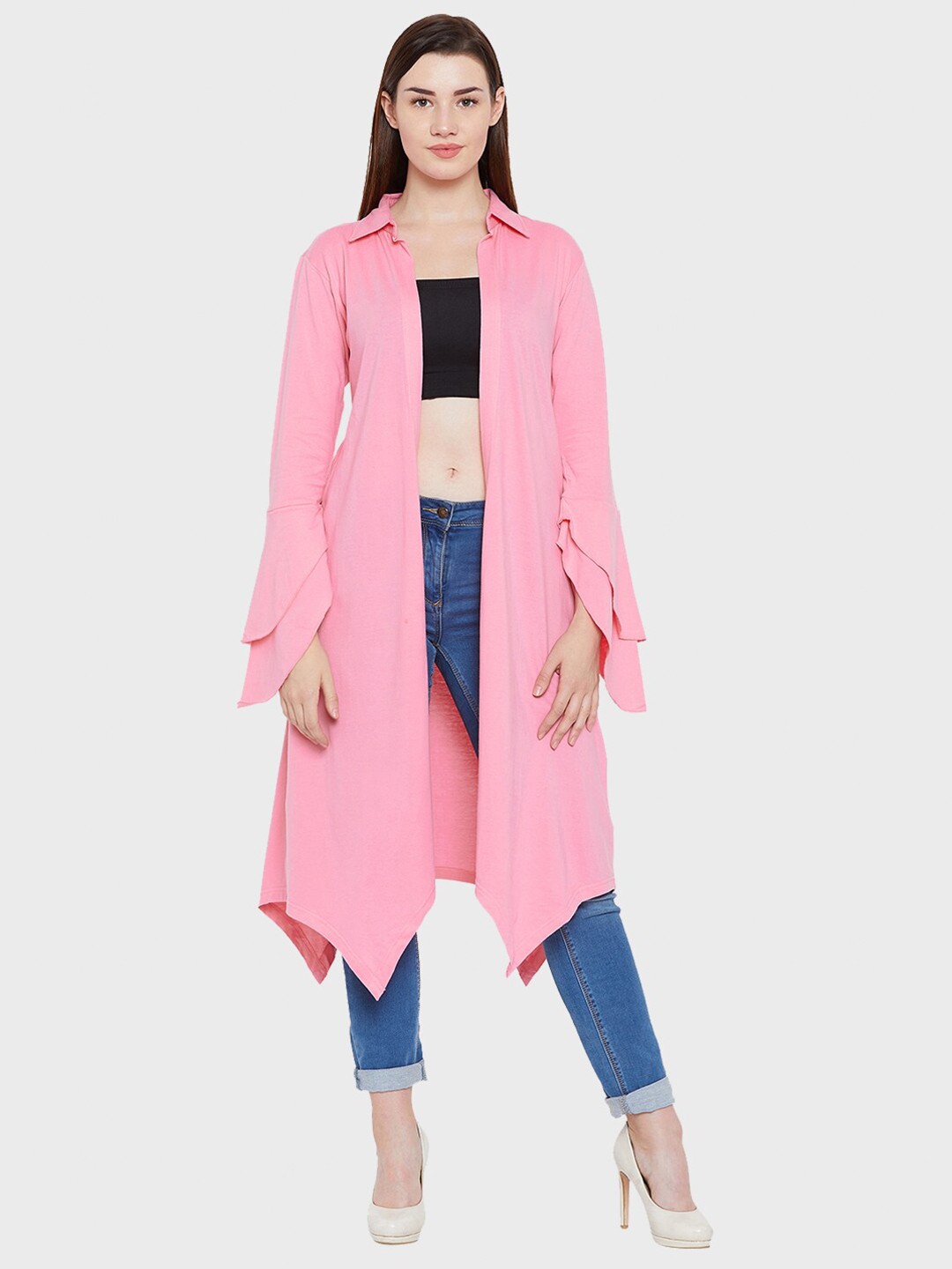 

Hypernation Women Pink Longline Cotton Shrug