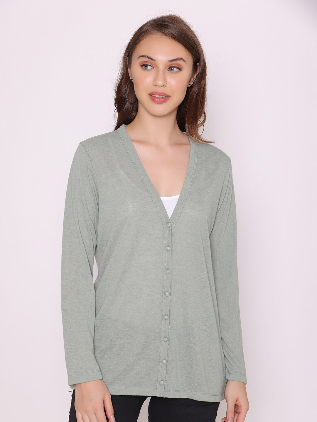 

FLAWLESS Women Olive Green Longline Shrug