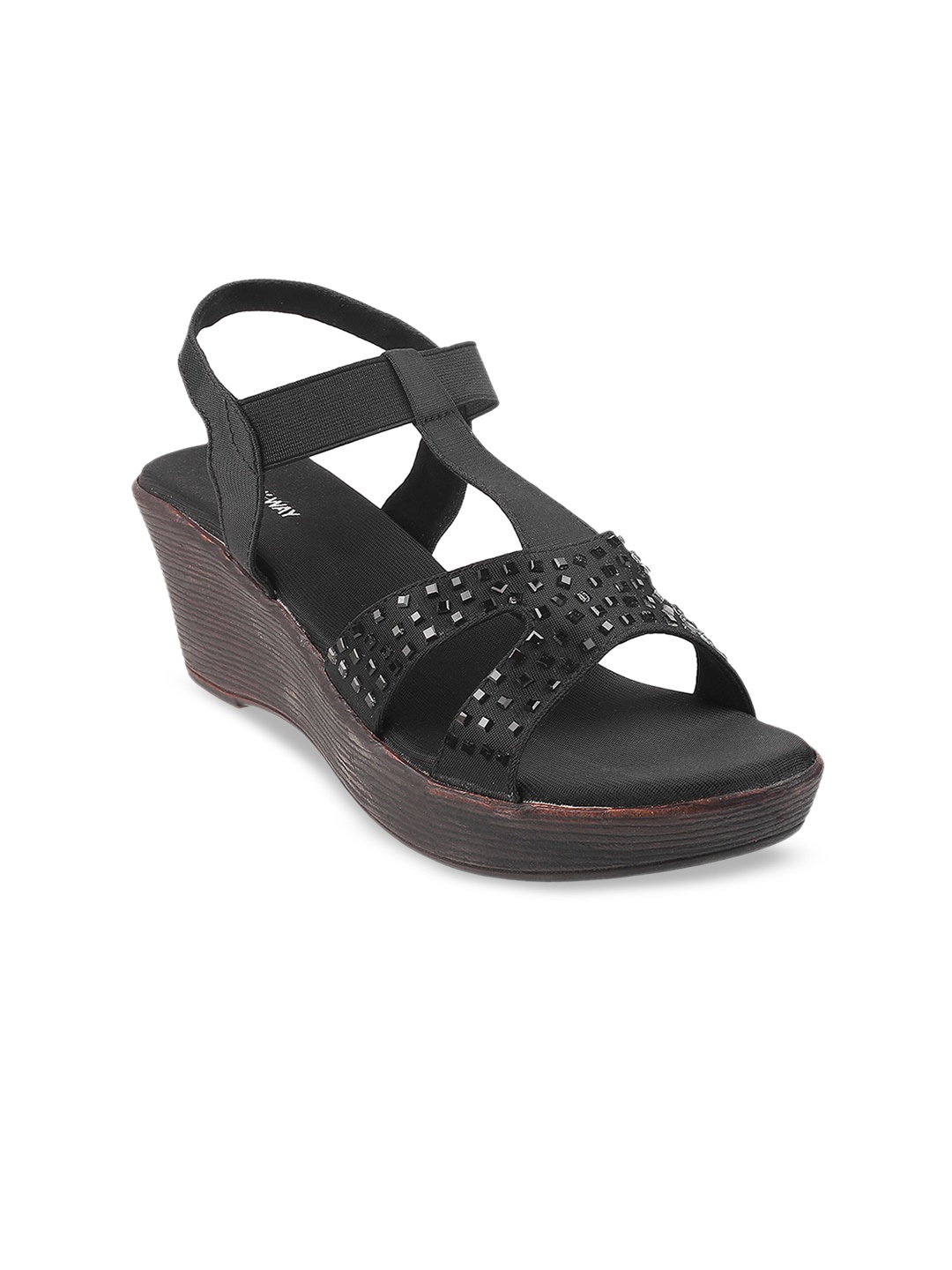 

WALKWAY by Metro Black Wedge Sandals with Laser Cuts