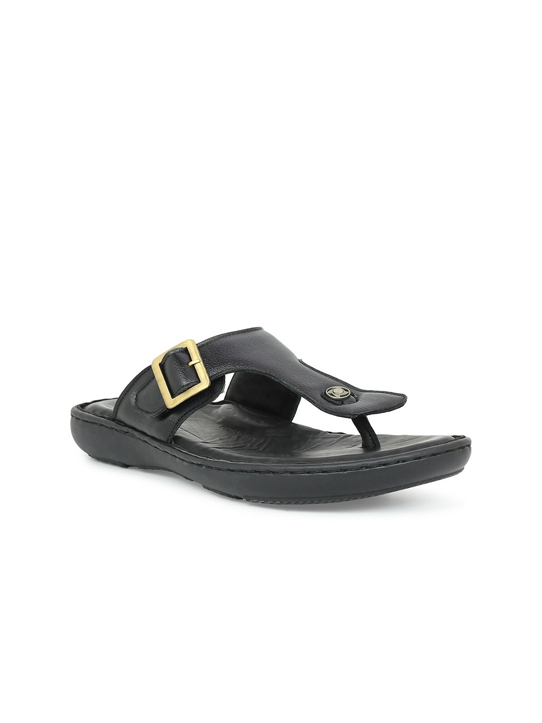 

PRIVO Men Black & Gold-Toned Leather Comfort Sandals