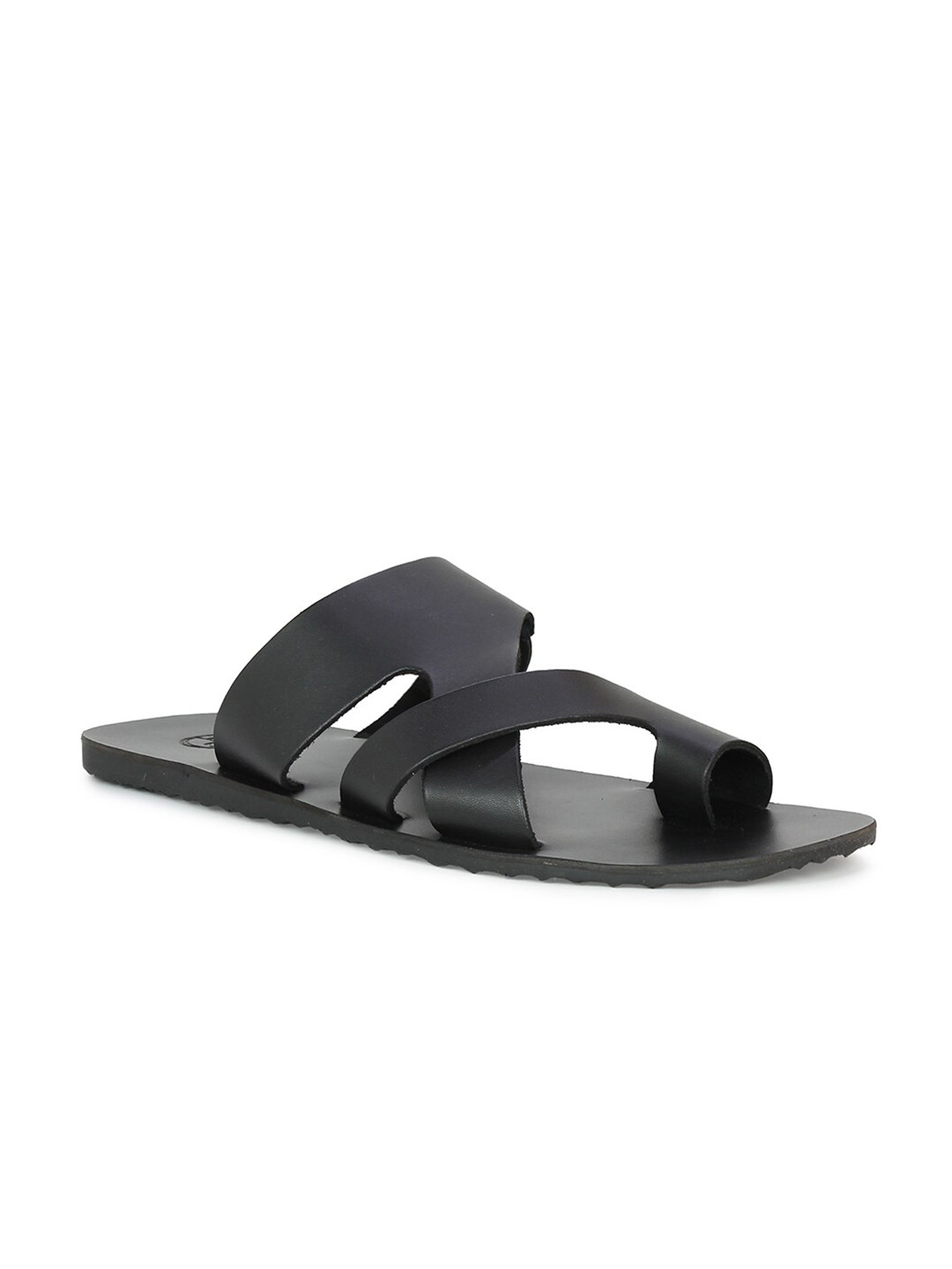 

PRIVO Men Black Solid Leather Comfort Sandals
