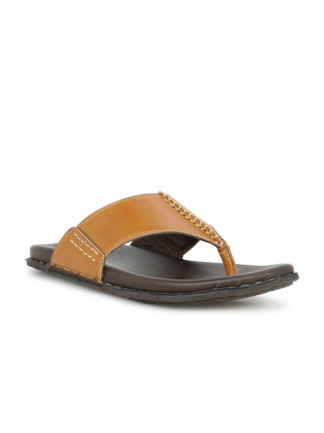 

PRIVO Men Tan & Brown Leather Comfort Sandals