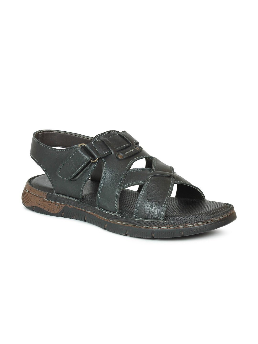 

PRIVO by Inc.5 Men Black Leather Comfort Sandals