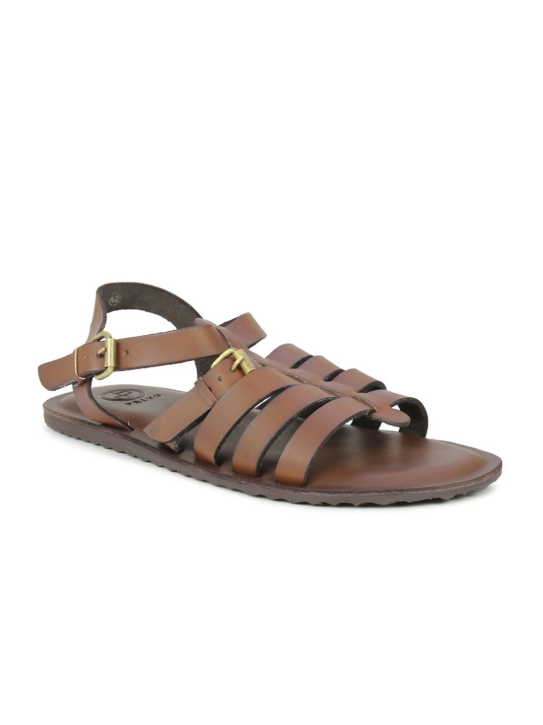 

PRIVO Men Brown & Gold-Toned Leather Comfort Sandals