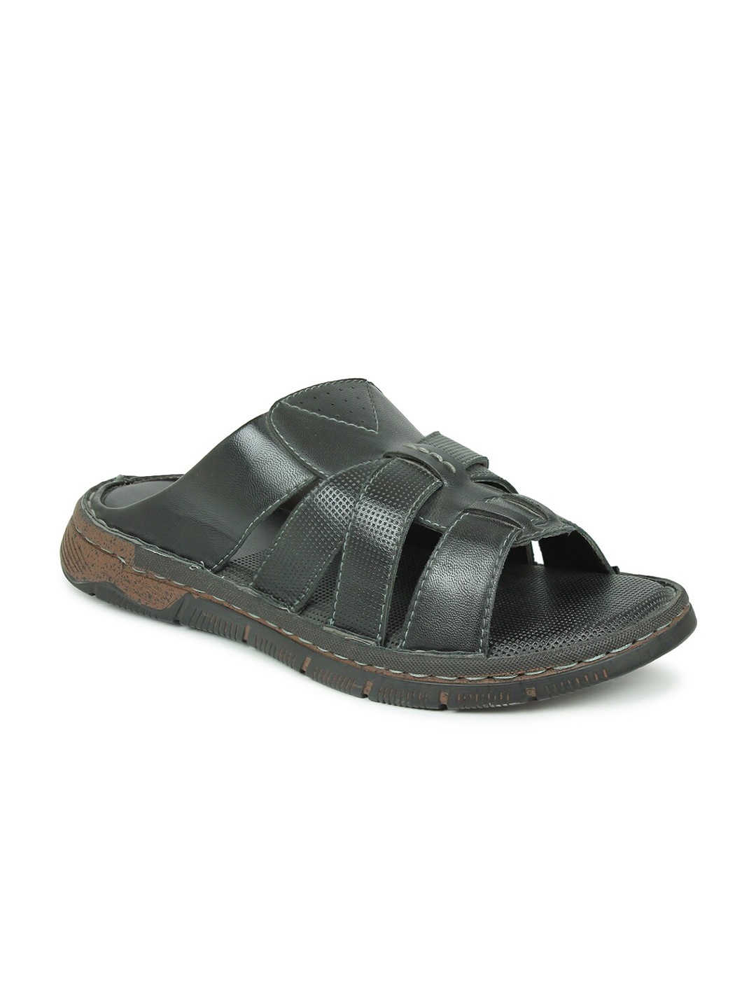 

PRIVO Men Black Leather Comfort Sandals
