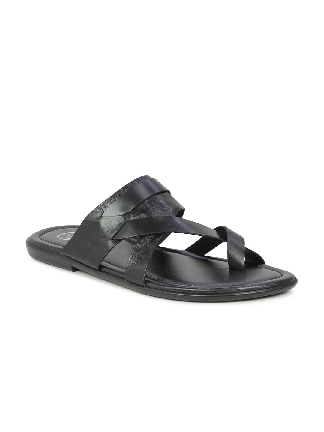 

PRIVO by Inc.5 Men Black Leather Comfort Sandals