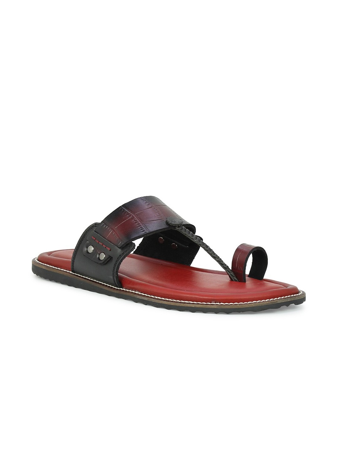 

PRIVO by Inc.5 Men Red & Black Leather Comfort Sandals