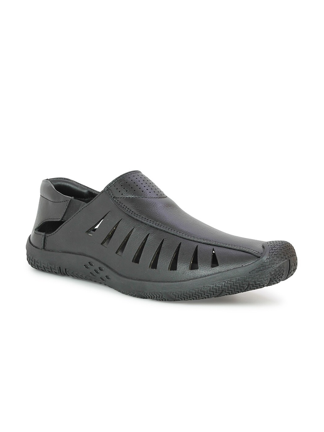 

PRIVO Men Black Leather Fisherman Sandals