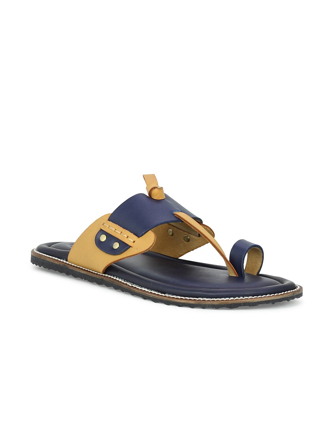 

PRIVO by Inc.5 Men Blue & Tan Leather Comfort Sandals