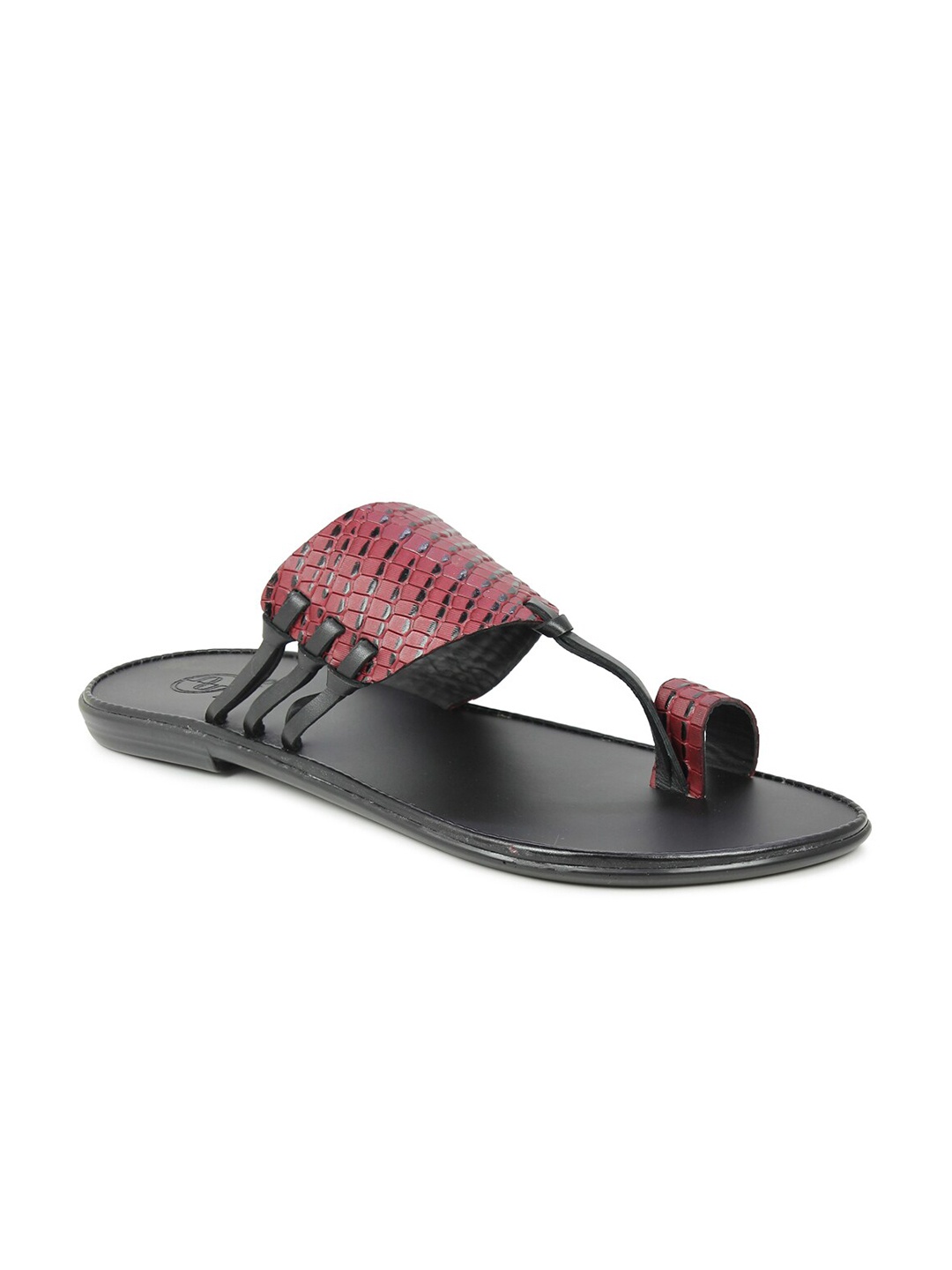 

PRIVO by Inc.5 Men Red & Black Leather Comfort Sandals