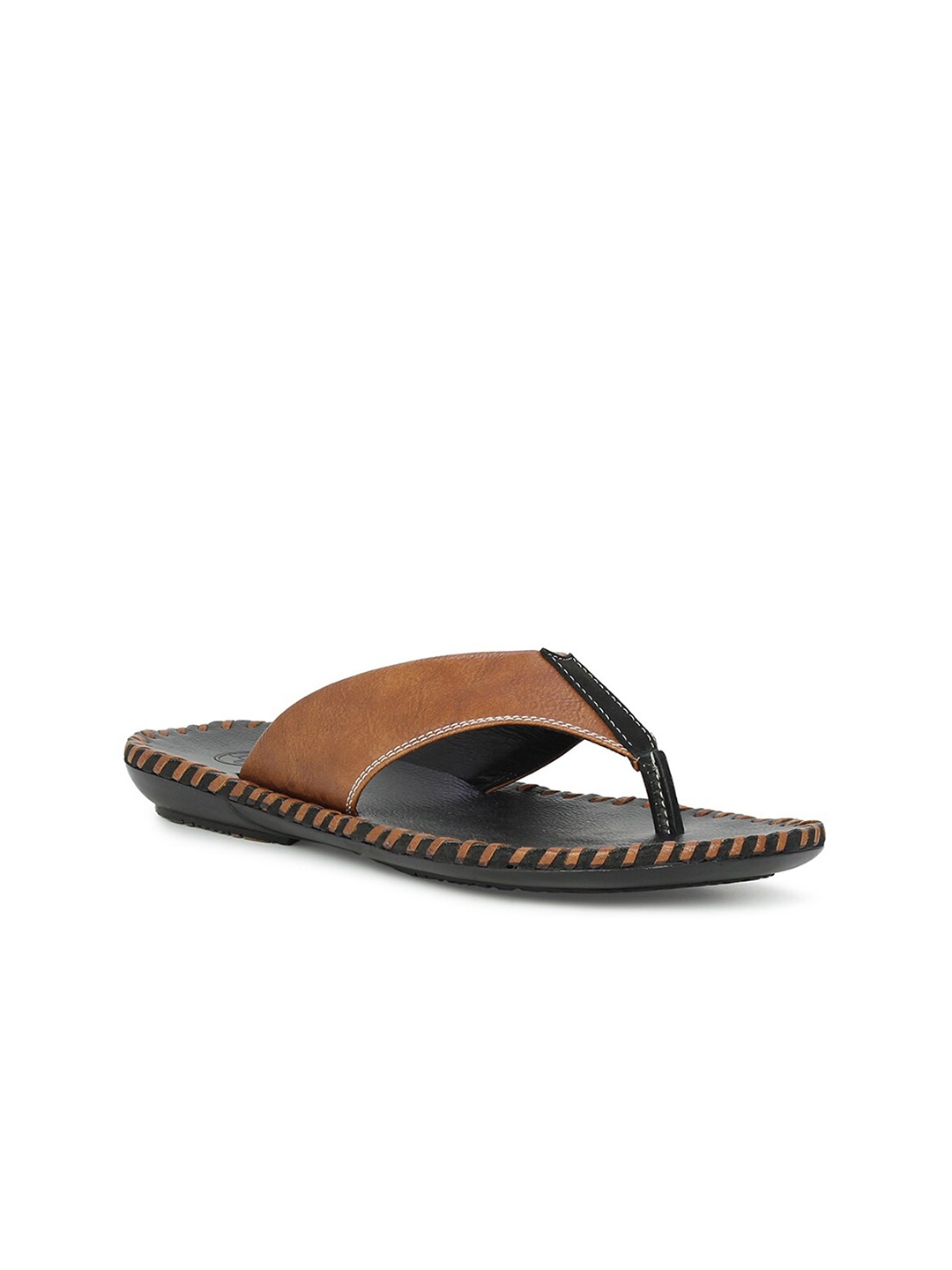 

PRIVO by Inc.5 Men Tan & Black Leather Comfort Sandals