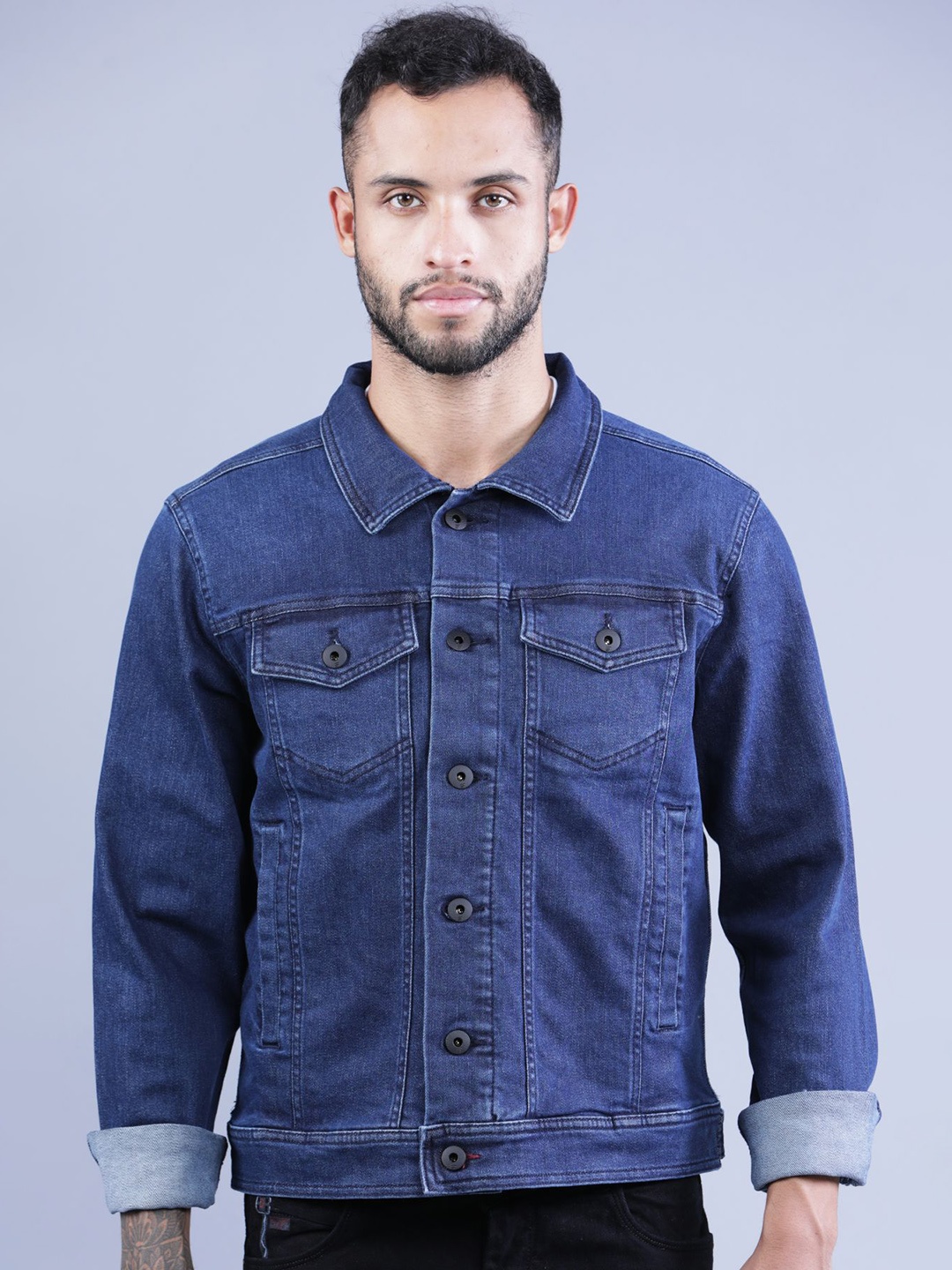 

t-base Men Solid Denim Jacket, Blue