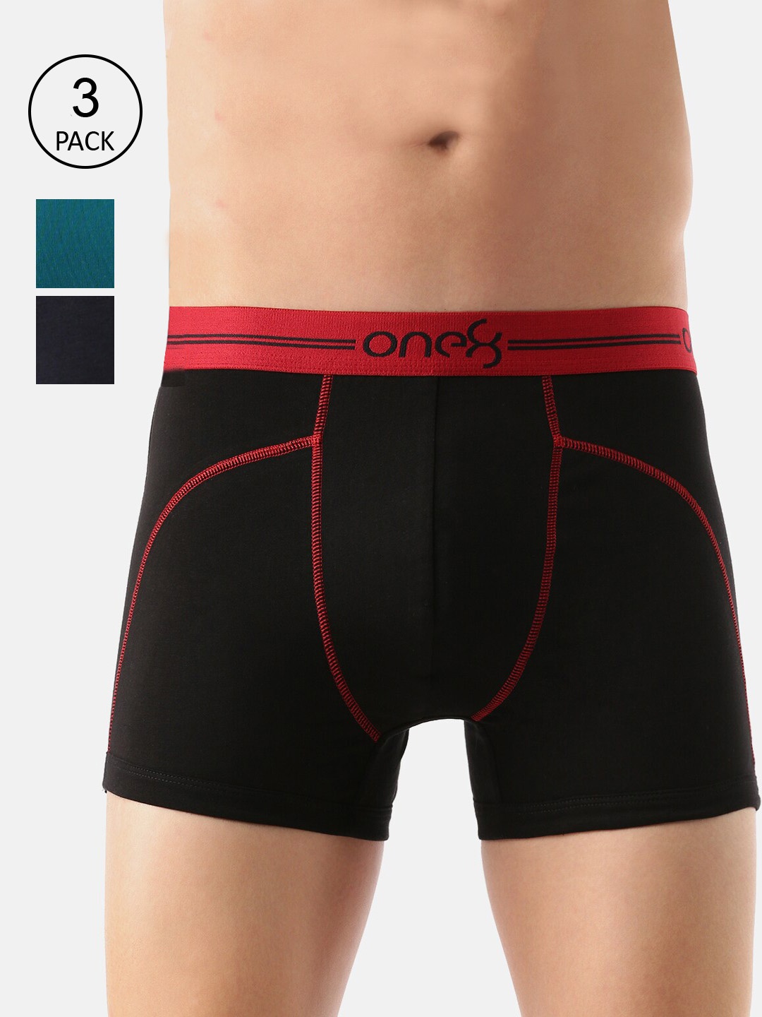

One8 By Virat Kohli Men Pack Of 3 Solid Cotton Trunk 720-PO3-Black/Navy/Seagreen-S