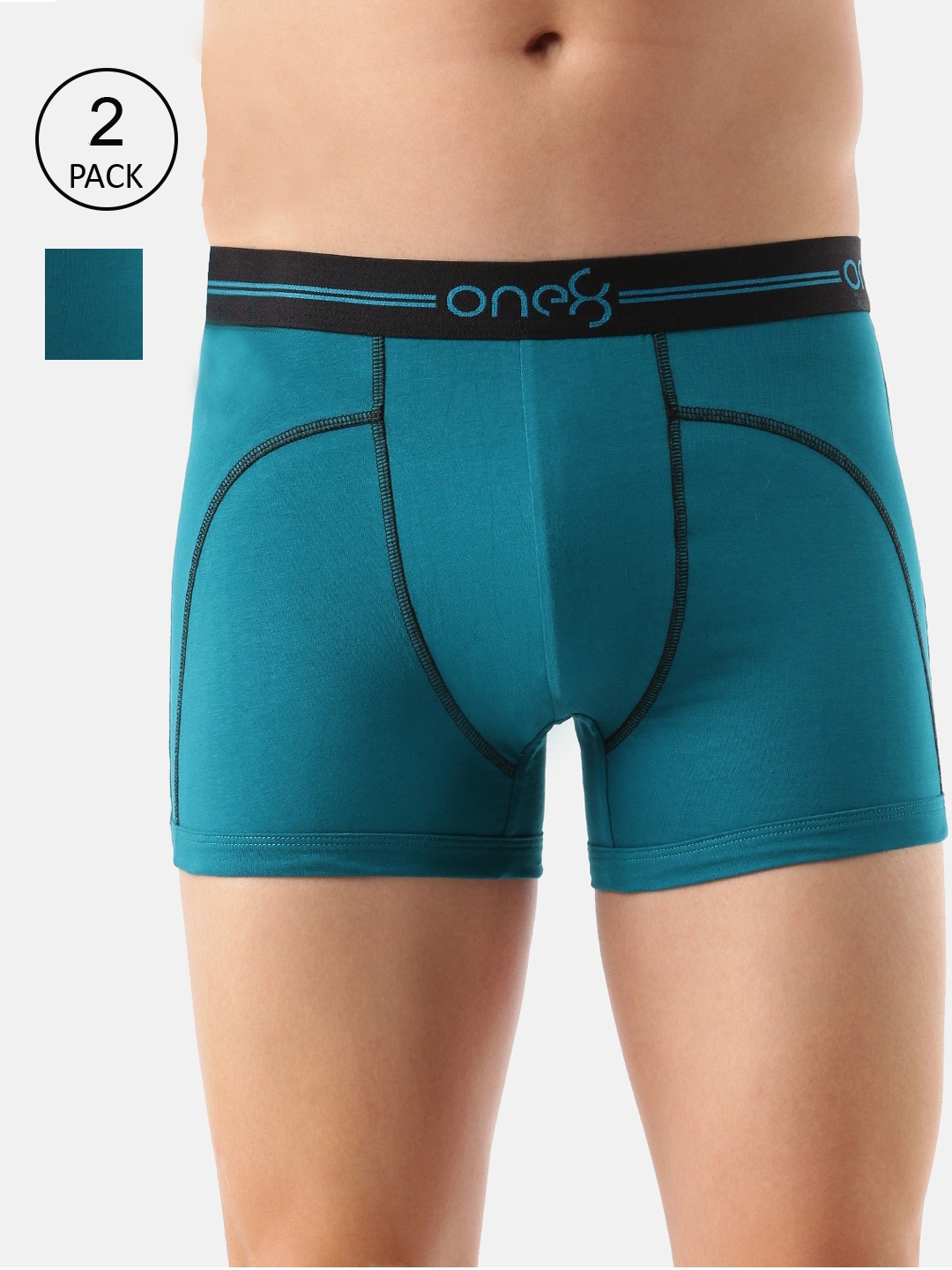 

One8 By Virat Kohli Pack Of 2 Men Sea Green Solid Cotton Trunk 720-PO2-Seagreen-S