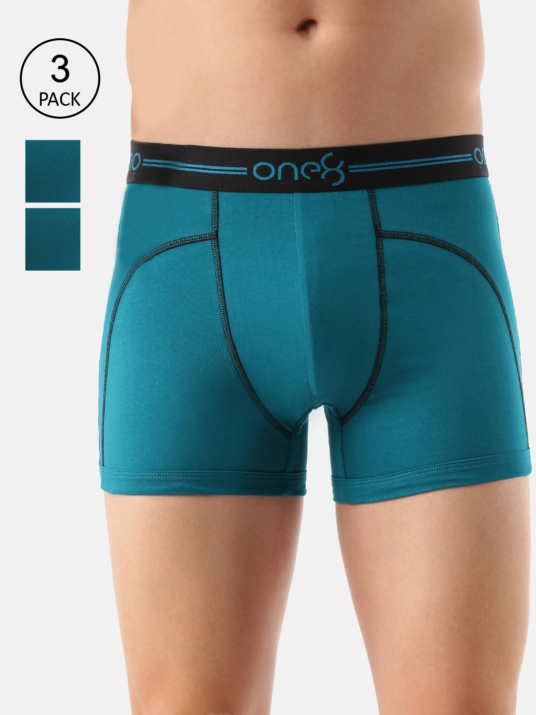 

one8 by Virat Kohli Men Pack Of 3 Sea Green Solid Cotton Trunk 720-PO3-Seagreen-S