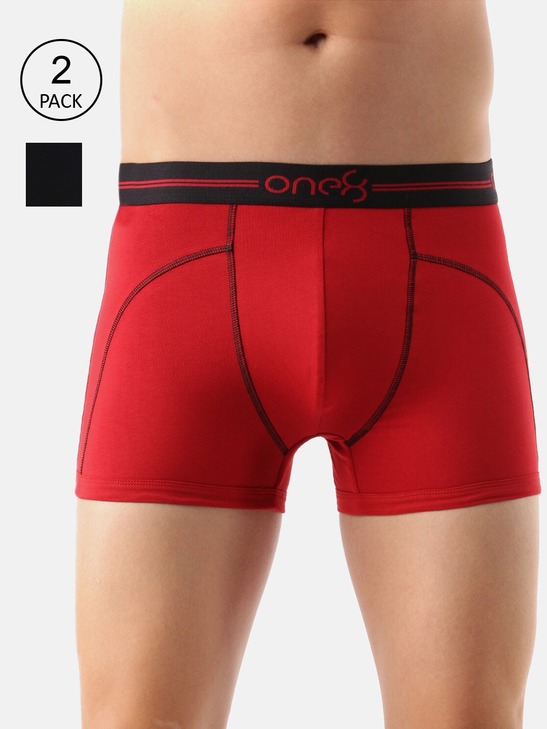 

one8 by Virat Kohli Men Pack Of 2 Solid Combed Cotton Trunk 720-PO2-BRED/Navy-S, Red