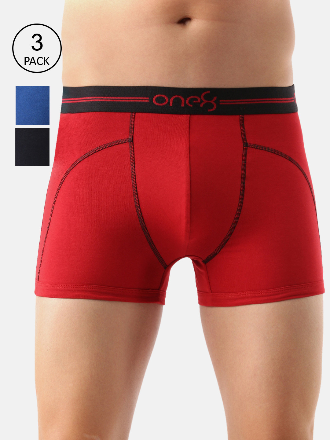 

one8 by Virat Kohli Men Pack Of 3 Solid Cotton Trunks 720-PO3-BRED/Navy/RBlue-M, Red