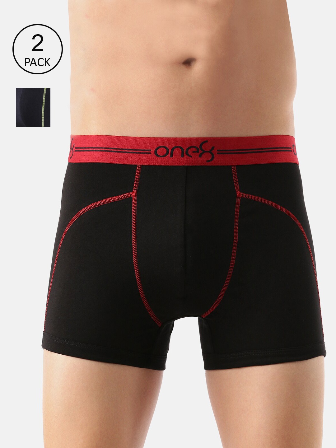 

one8 by Virat Kohli Men Pack Of 2 Solid Cotton Trunk 720-PO2-Black/Navy-S
