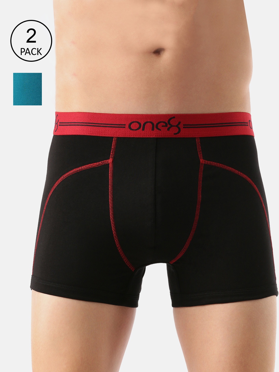 

one8 by Virat Kohli Men Pack Of 2 Solid Cotton Trunk 720-PO2-Black/Seagreen-S