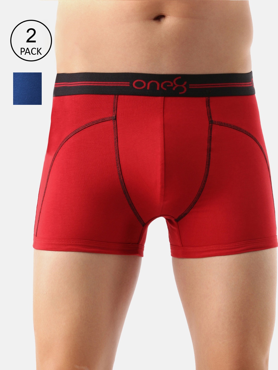 

One8 By Virat Kohli Men Pack Of 2 Red & Blue Solid Cotton Trunk 720-PO2-BRED/RBlue-S