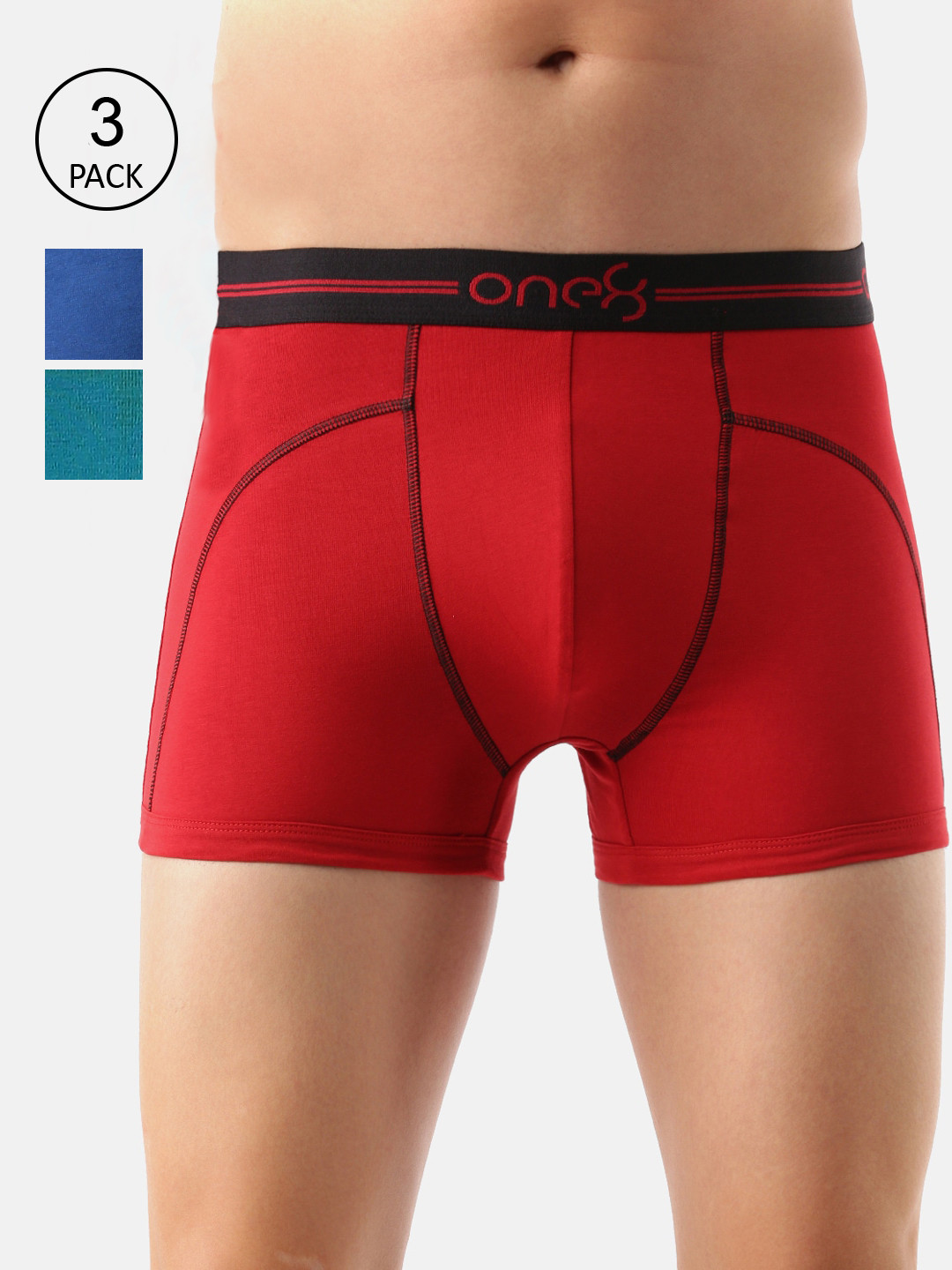 

one8 by Virat Kohli Men Pack Of 3 Solid Cotton Trunk 720-PO3-BRED/RBlue/Seagreen-S, Red