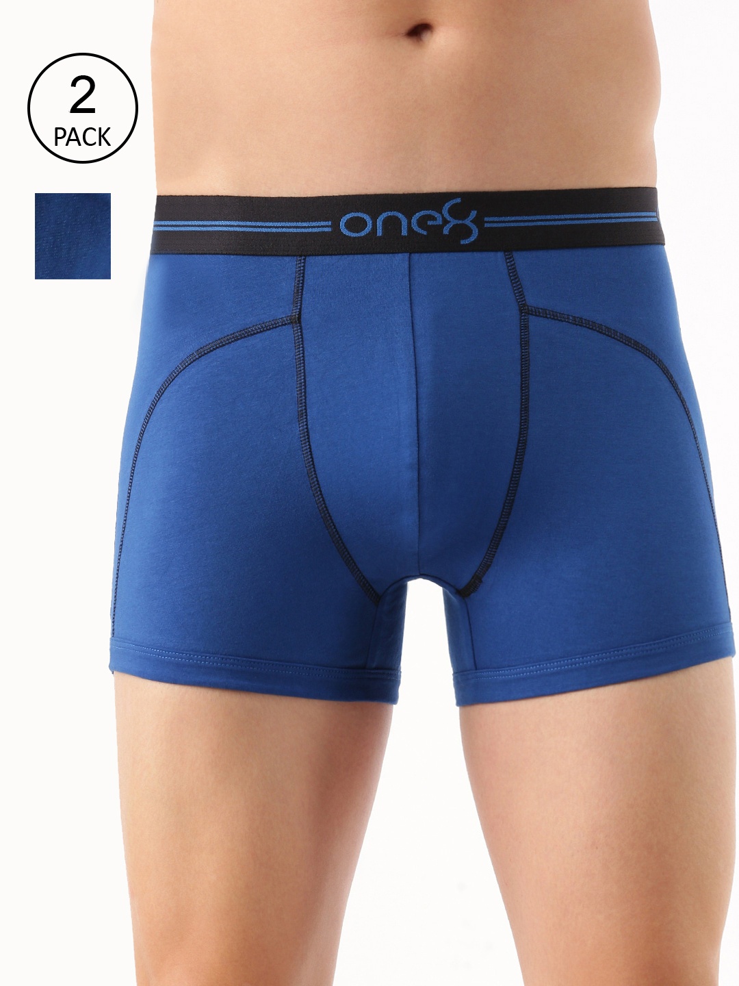 

one8 by Virat Kohli Men Pack Of 2 Blue Solid Cotton Trunks 720-PO2-RBlue-S