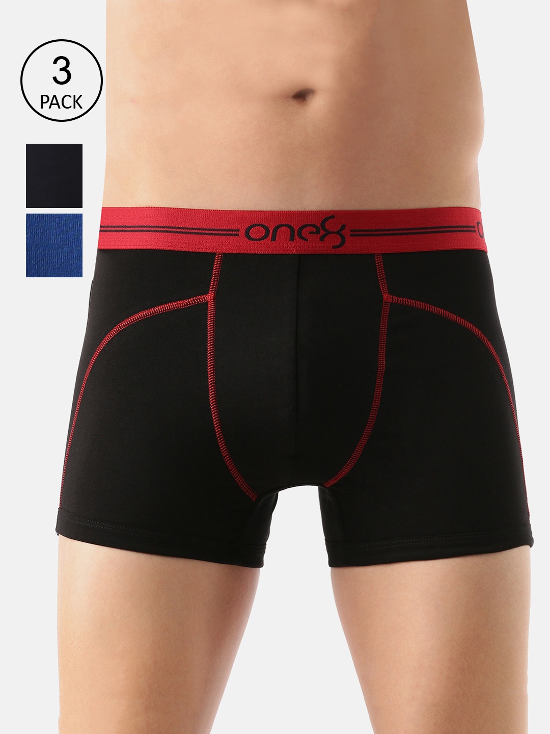 

one8 by Virat Kohli Men Pack Of 3 Solid Trunks 720-PO3-Black/Navy/RBlue-S