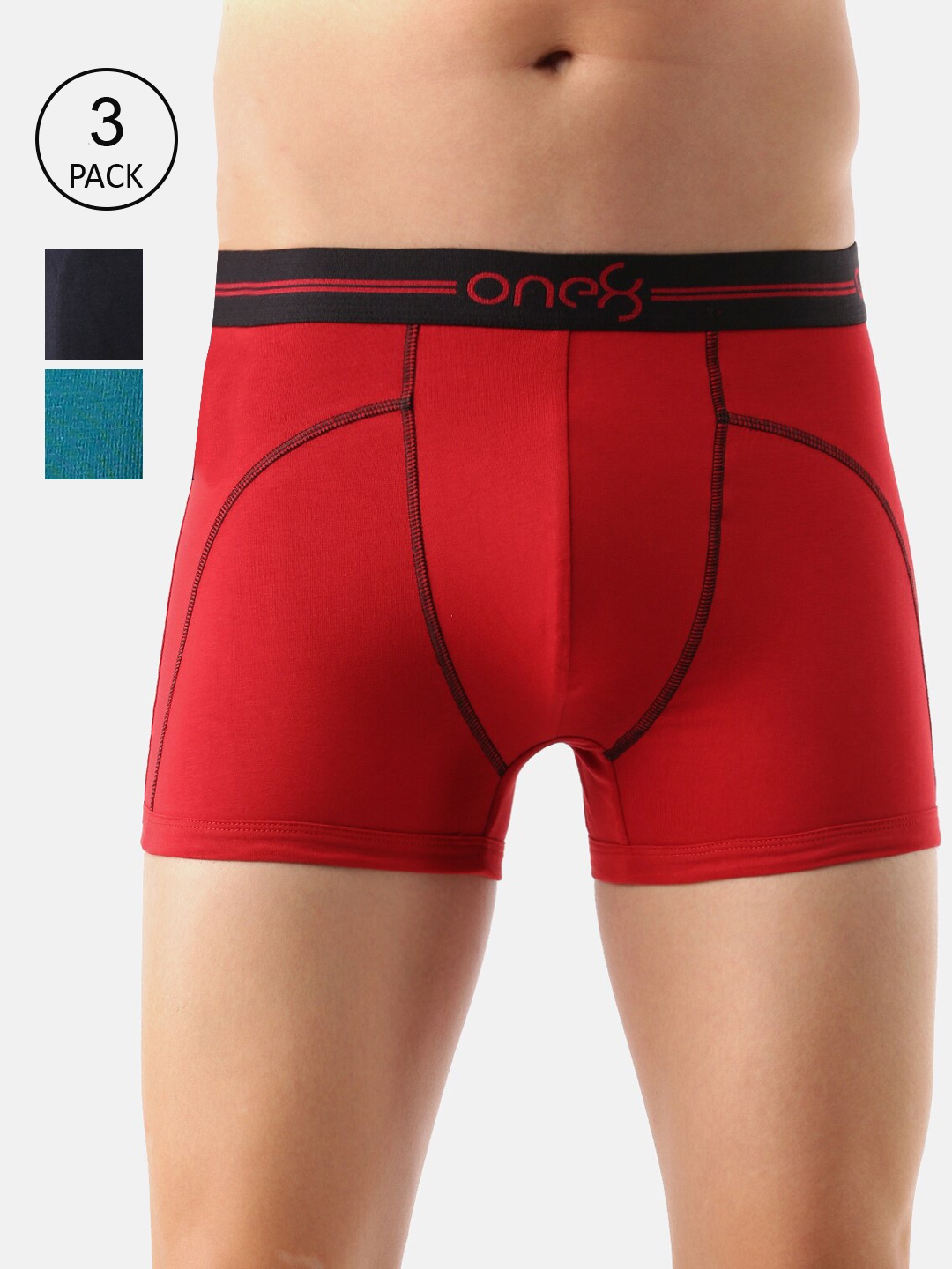 

one8 by Virat Kohli Men Pack Of 3 Solid Cotton Trunk 720-PO3-BRED/Navy/Seagreen-S, Red