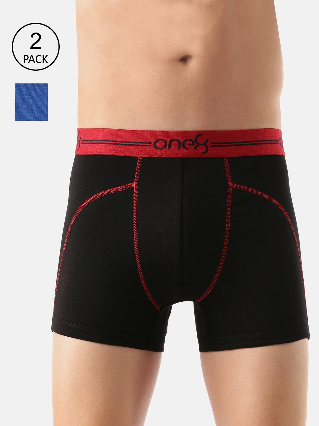

one8 by Virat Kohli Men Pack Of 2 Black & Blue Solid Trunk 720-PO2-Black/RBlue-S