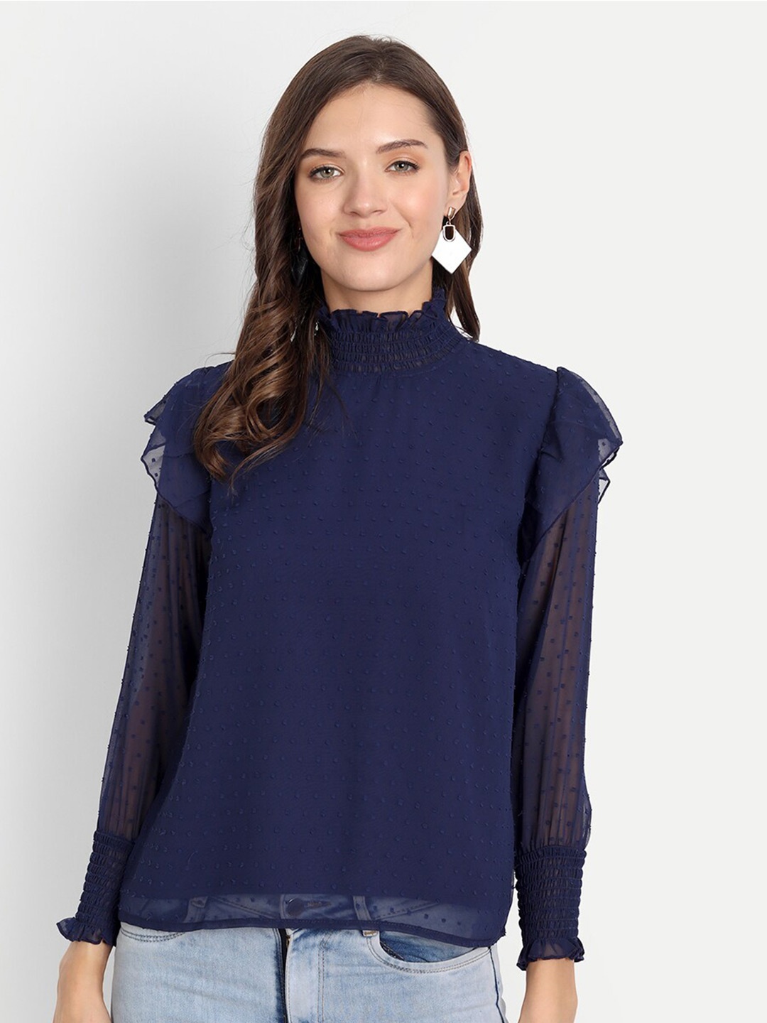 

D 'VESH Women Navy Blue Solid Georgette Top