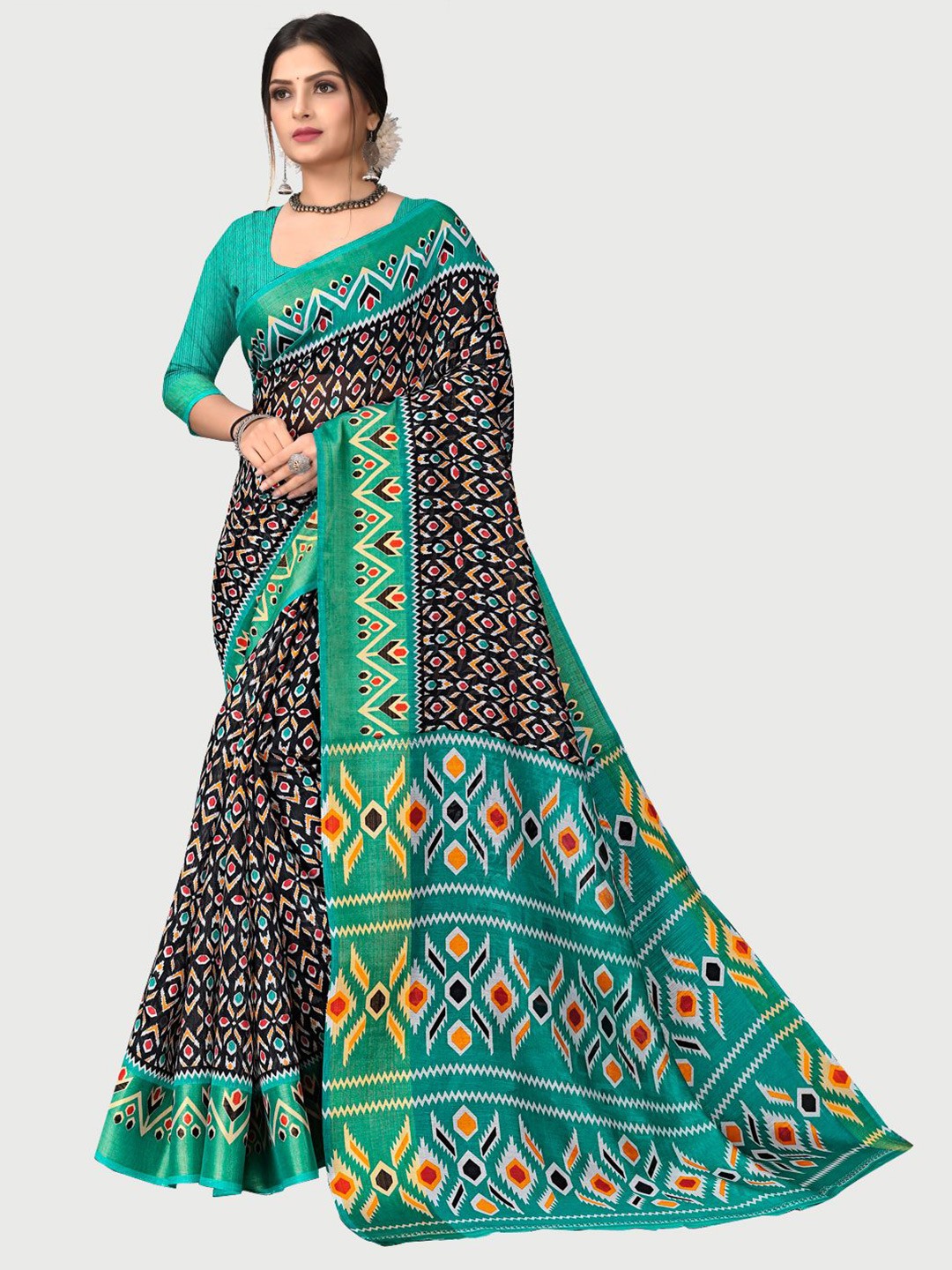 

KALINI Black & White Printed Zari Pure Cotton Saree