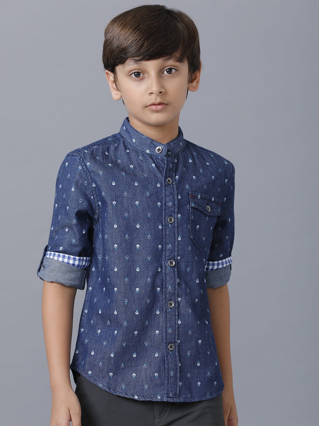 

UNDER FOURTEEN ONLY Boys Blue Printed Casual Shirt