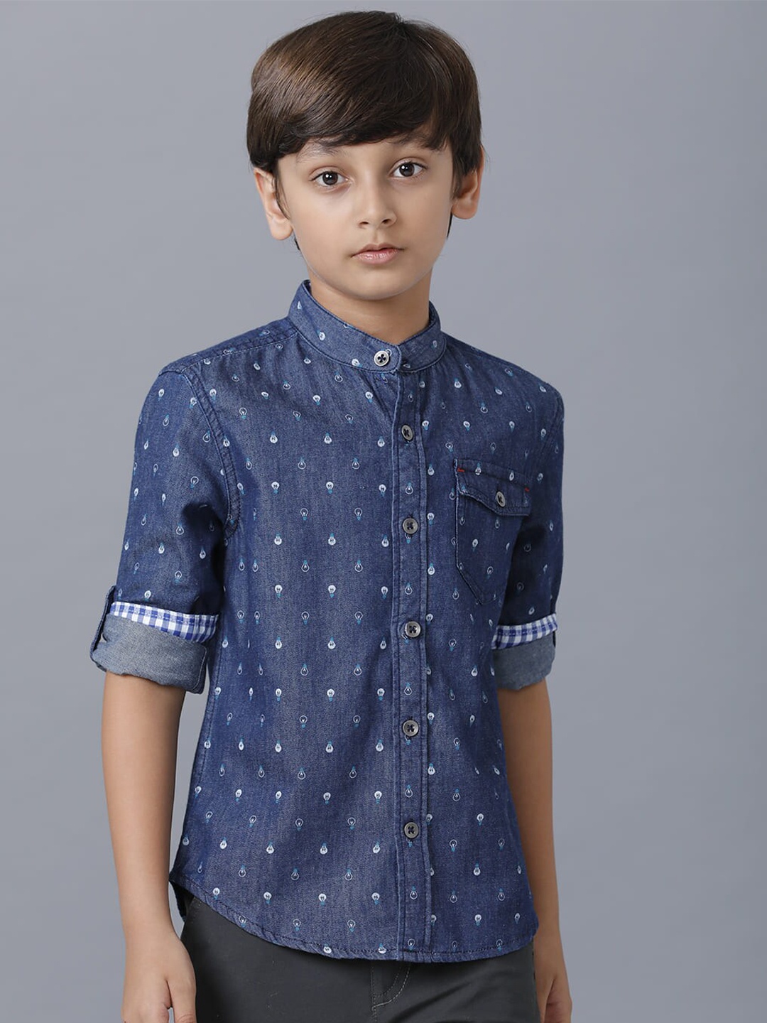 

UNDER FOURTEEN ONLY Boys Blue Printed Casual Shirt