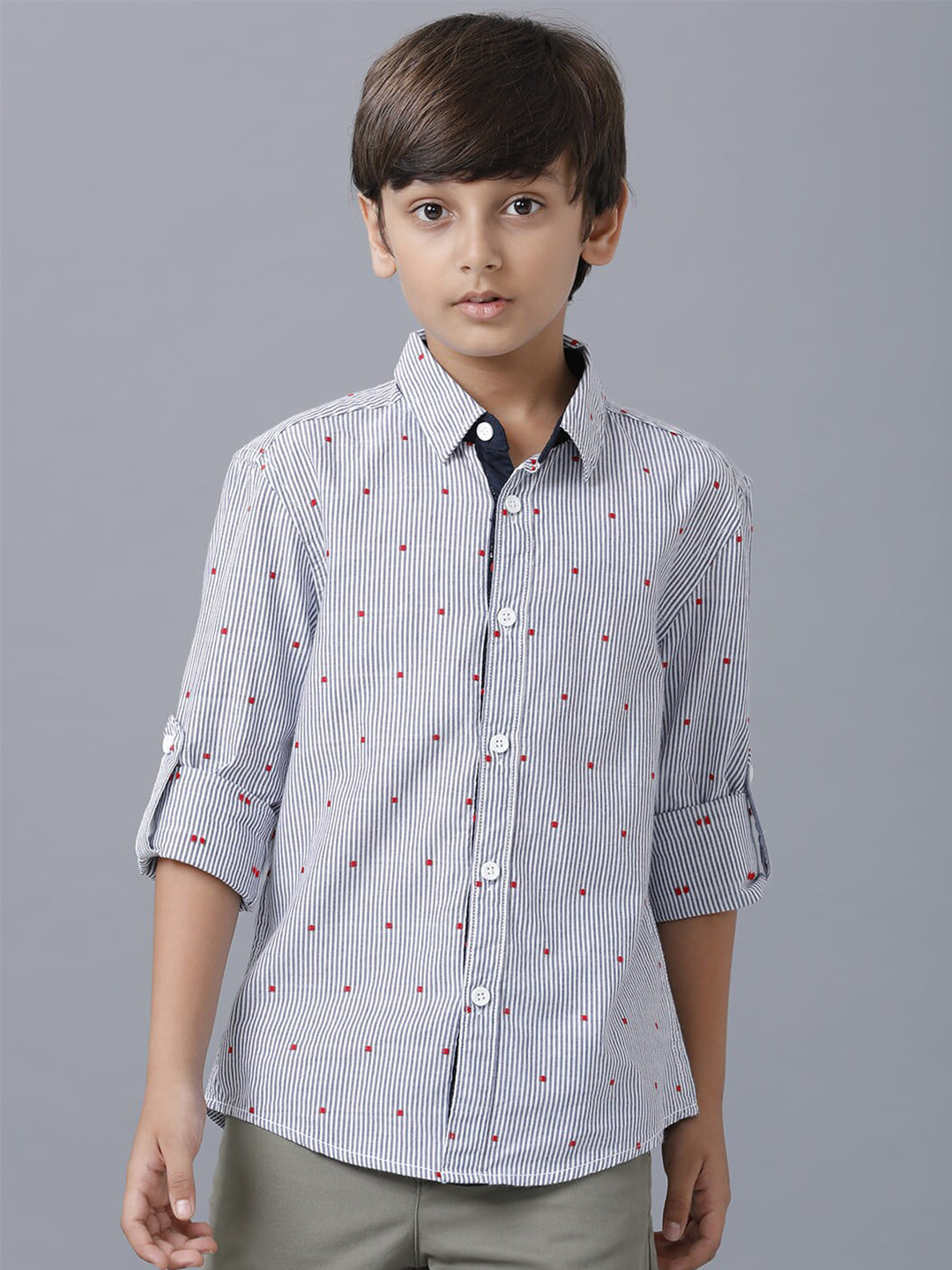 

UNDER FOURTEEN ONLY Boys Navy Blue Pinstripes Striped Casual Shirt