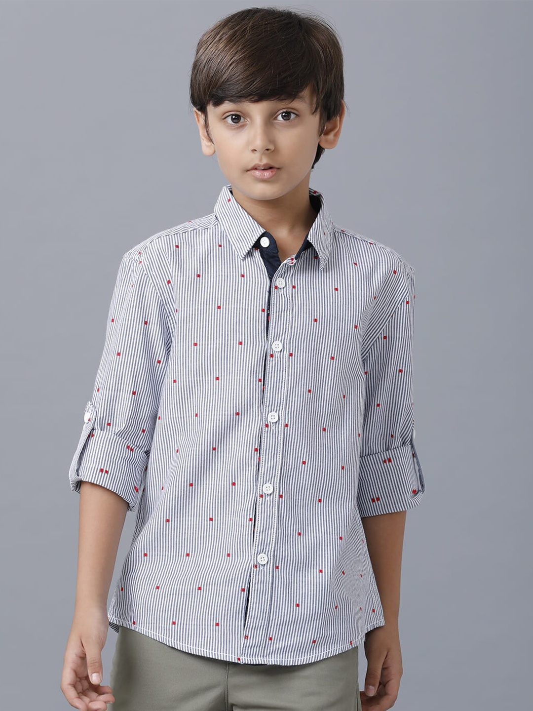 

UNDER FOURTEEN ONLY Boys Navy Blue Pinstripes Striped Casual Shirt