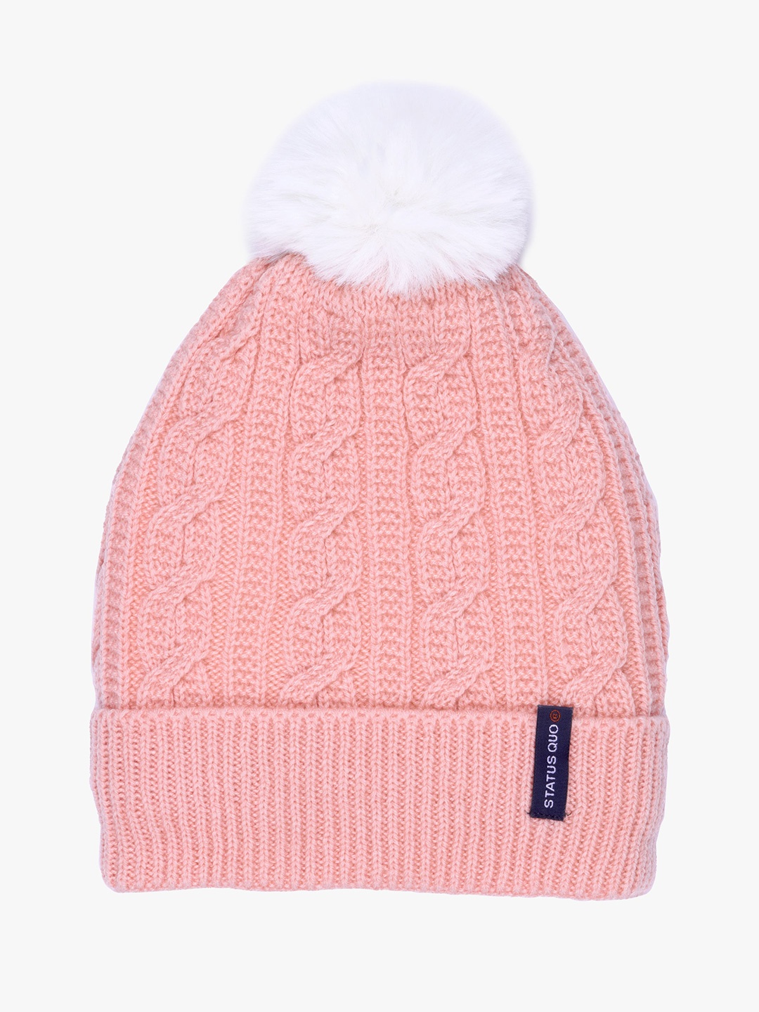 

Status Quo Women Pink & White Self Design Winter Beanie