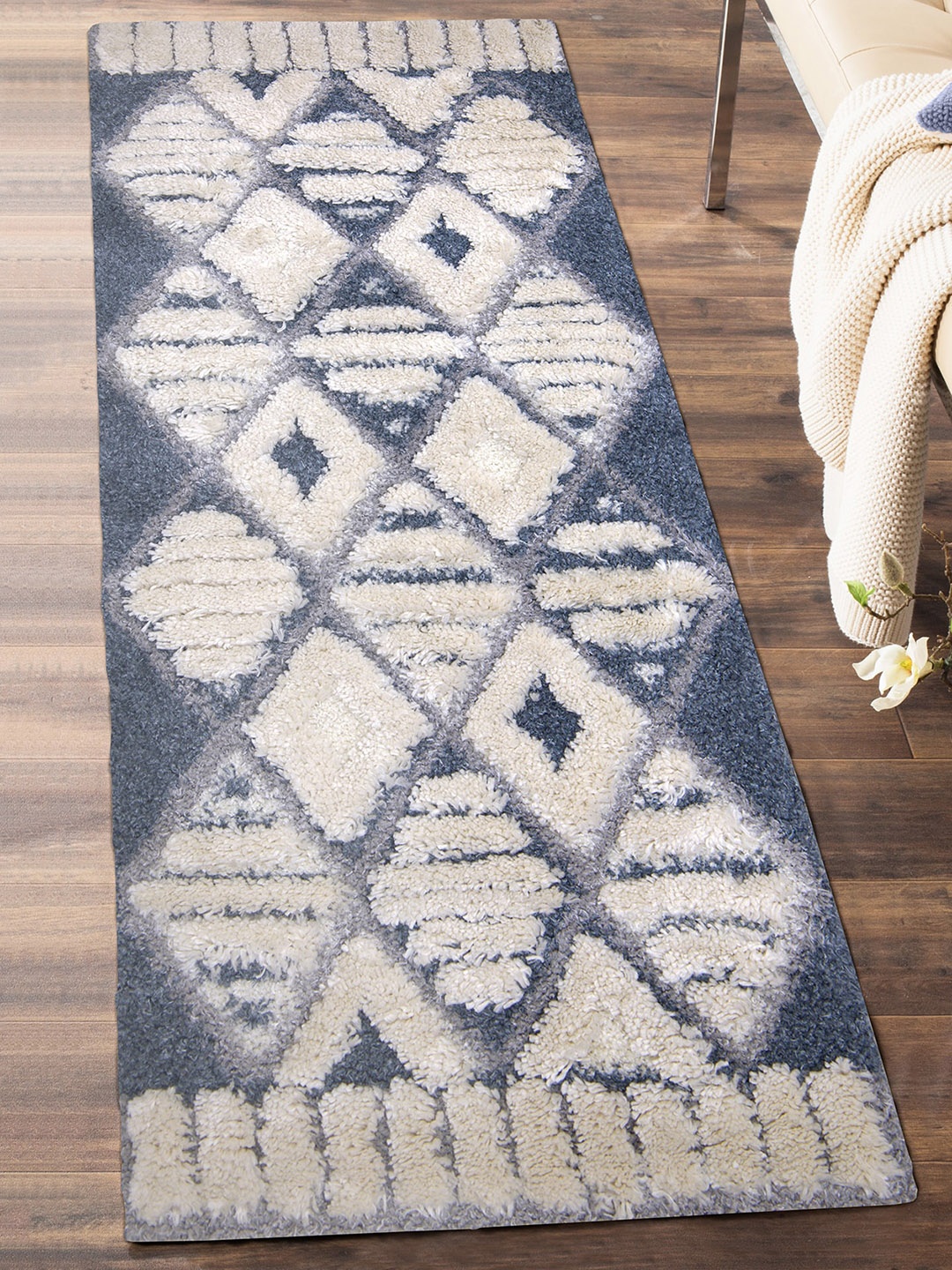 

OBSESSIONS Blue Geometric Anti-Skid Floor Runners