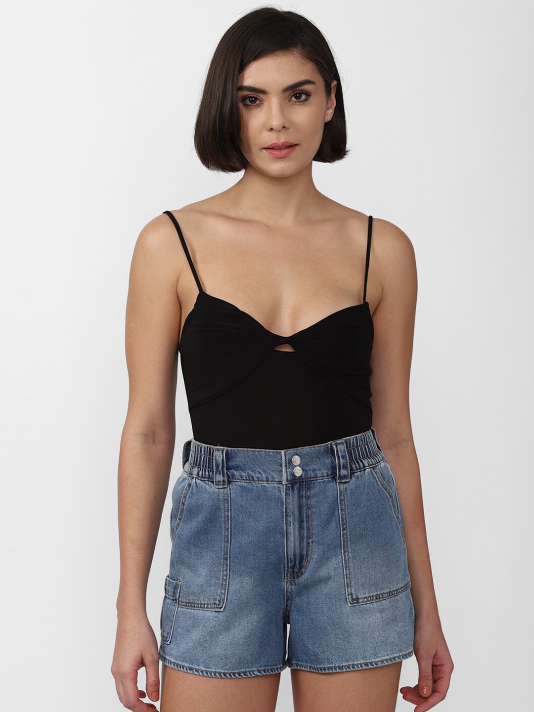 

FOREVER 21 Women Black Solid Bodysuit