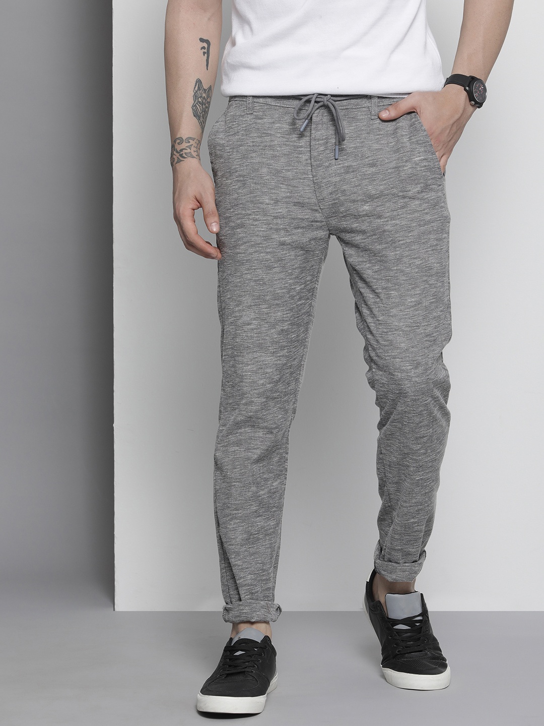 

The Indian Garage Co Men Grey Joggers Trousers