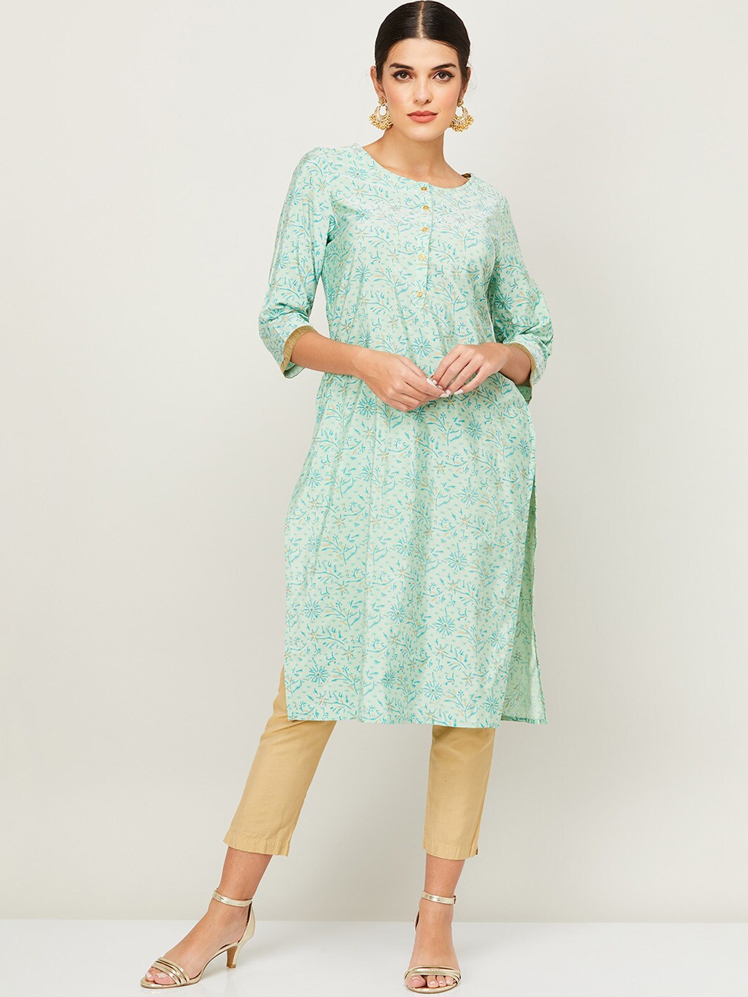

Melange by Lifestyle Women Green Ethnic Motifs Printed Kurta