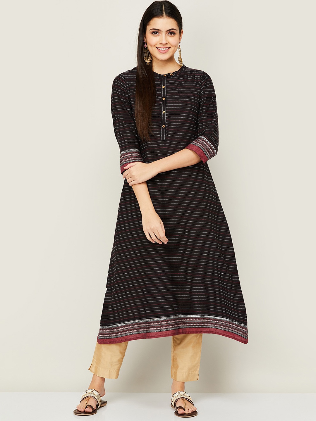 

Melange by Lifestyle Women Black Striped Anarkali Kurta