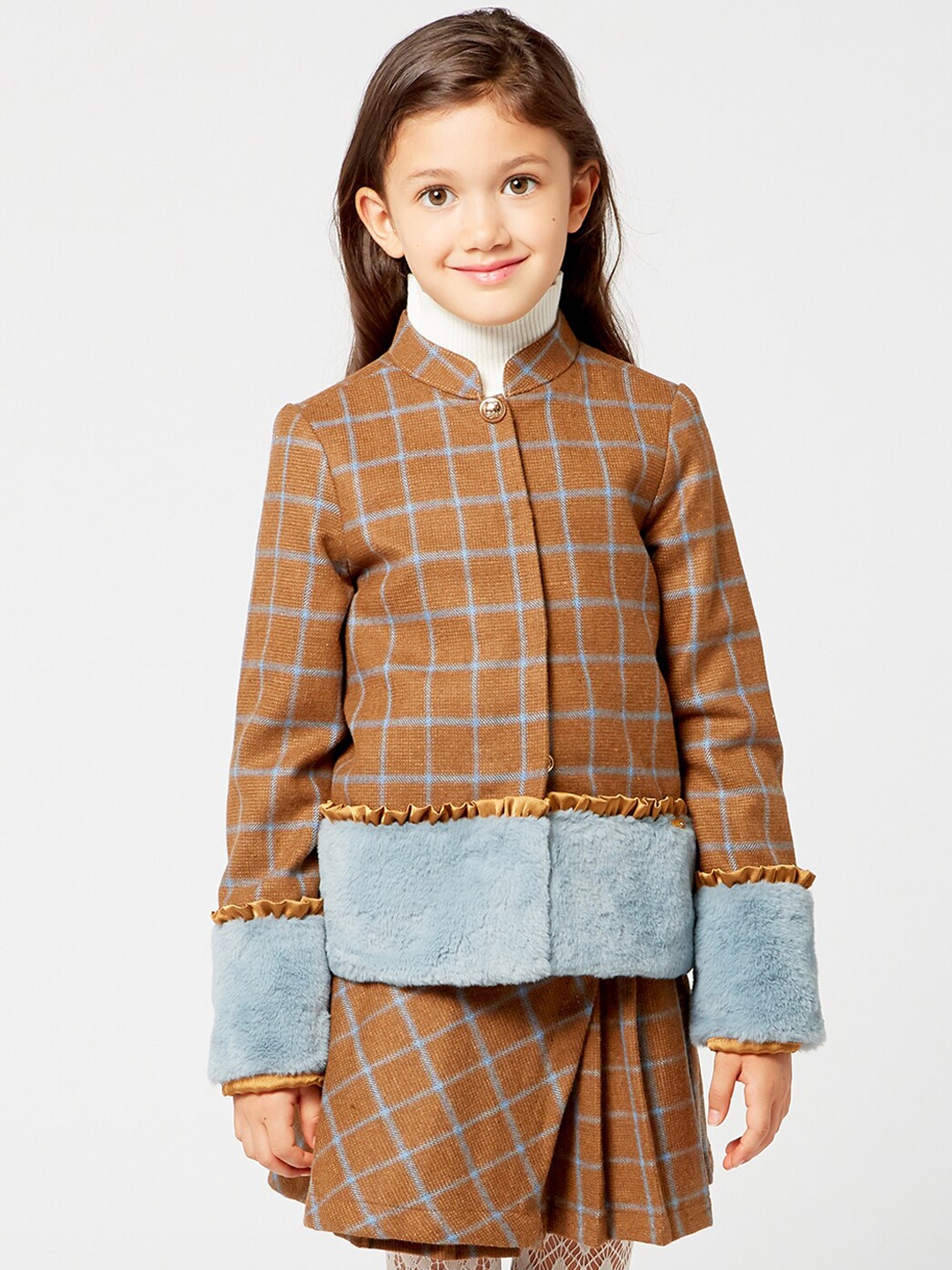 

One Friday Girls Brown & Grey Checked Tailored Jacket