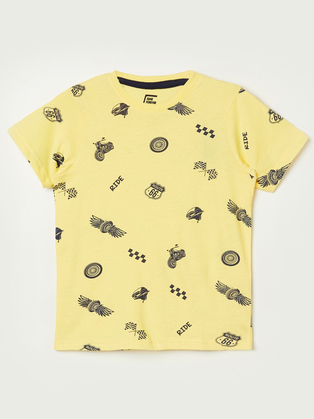 

Fame Forever by Lifestyle Boys Yellow Printed Pure Cotton T-shirt