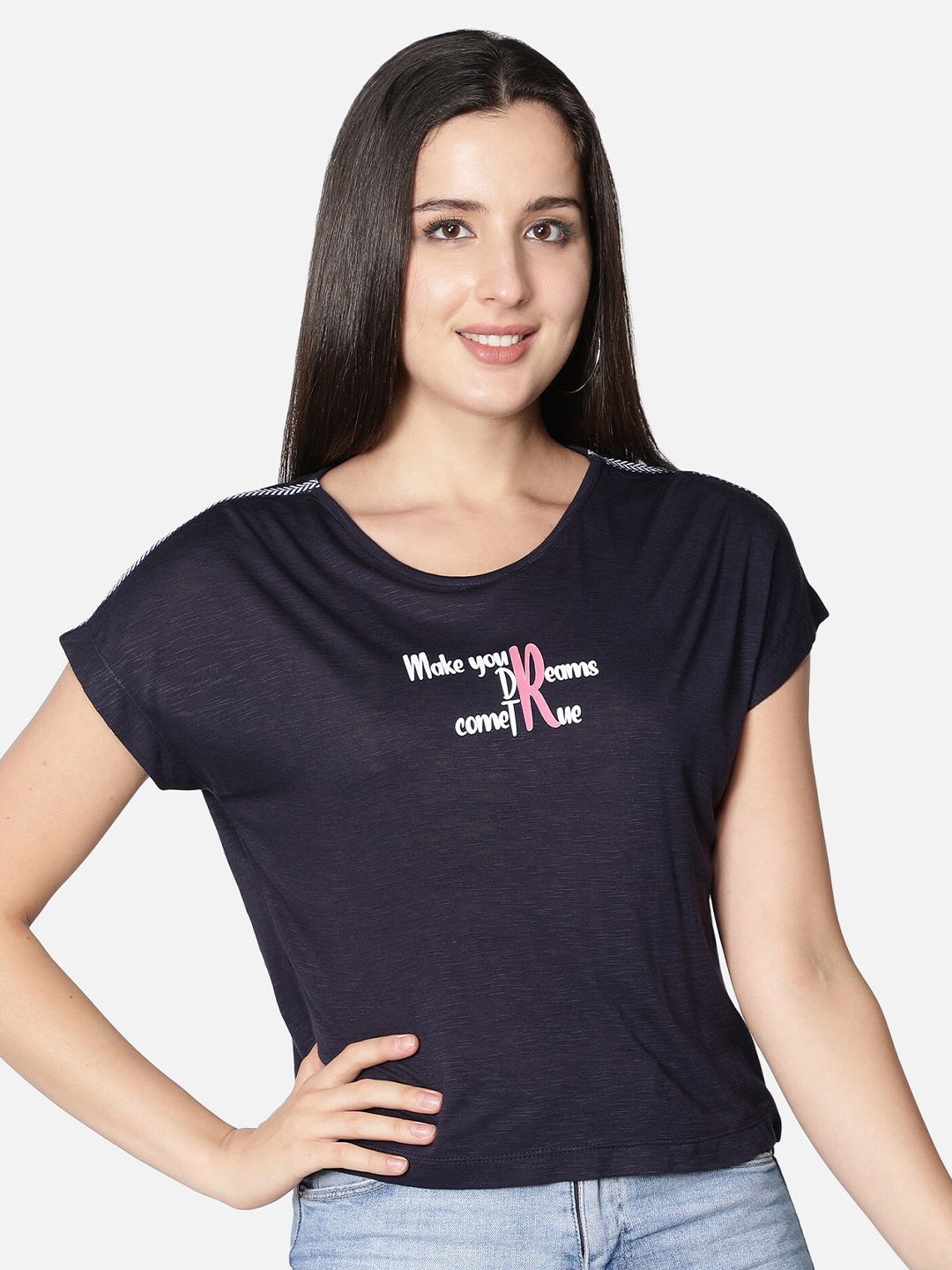 

NUEVOSDAMAS Women Blue Printed T-shirt