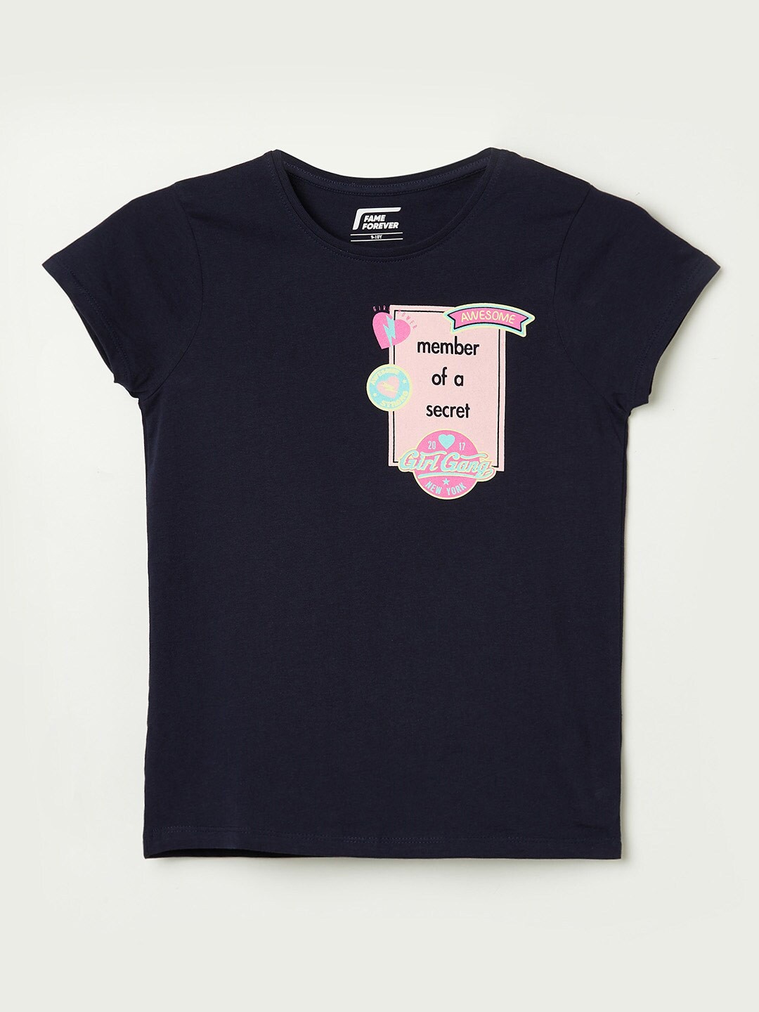 

Fame Forever by Lifestyle Girls Navy Blue Printed Pure Cotton T-shirt