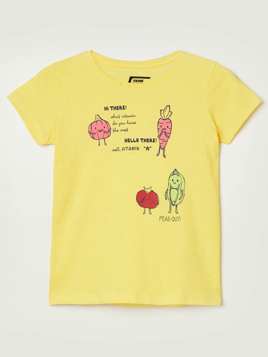 

Fame Forever by Lifestyle Girls Yellow Printed Pure Cotton T-shirt