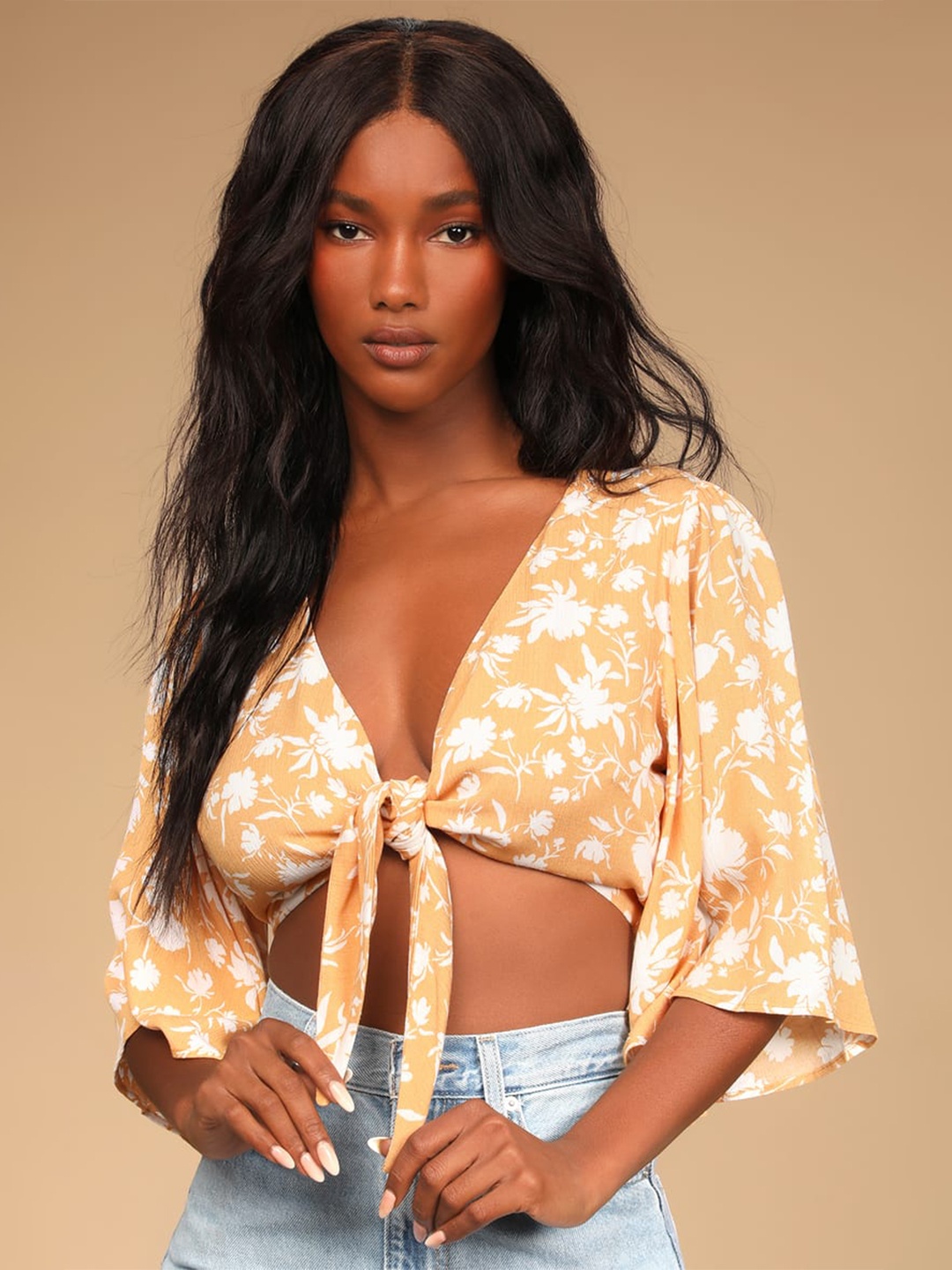 

La Aimee Orange Floral Top